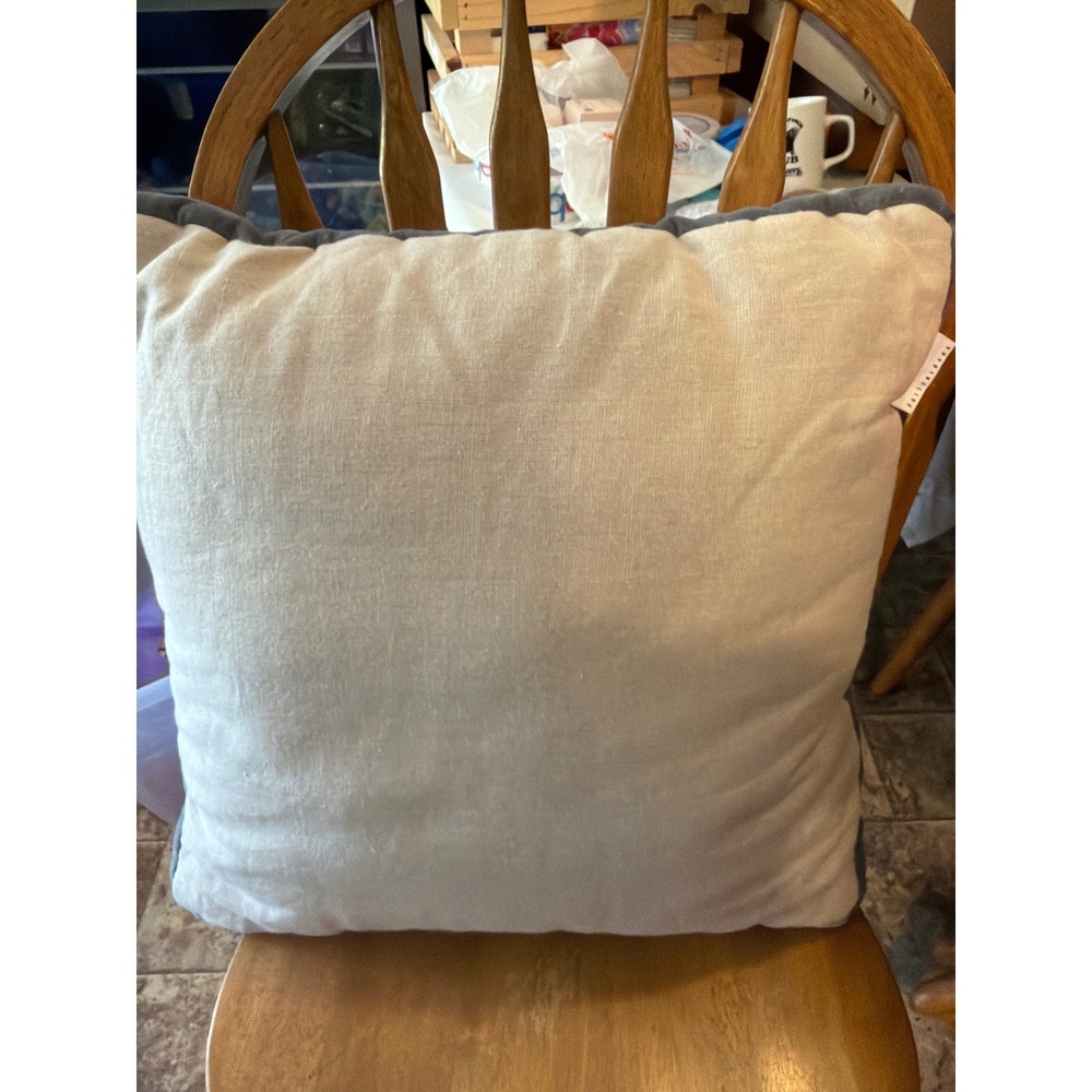 Pottery Barn Linen Velvet Gusset Throw Pillow Cream Charcoal Gray Square Cushion